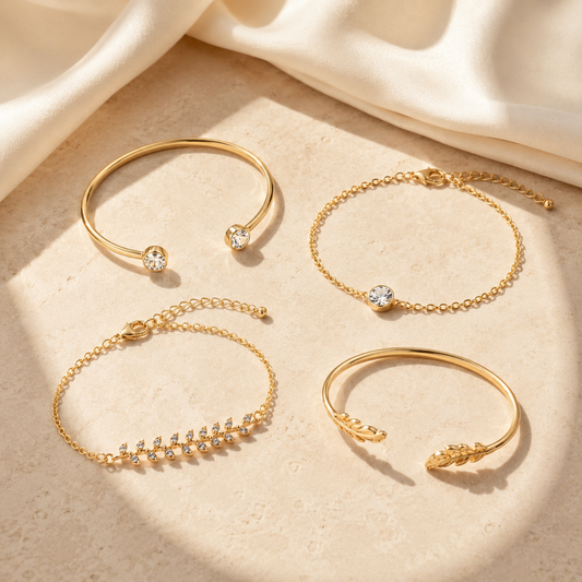 Clear Swarovski Crystal Bracelet – Goldtone Clear Bracelet Set With Feather And Swarovski Crystals By callura