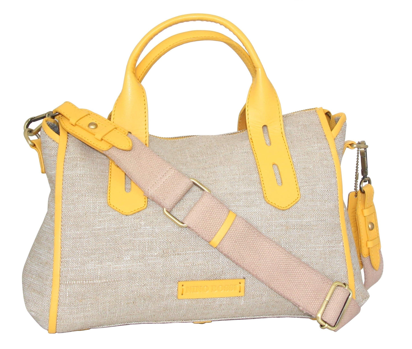 Britney Linen/Leather Satchel in Lemon