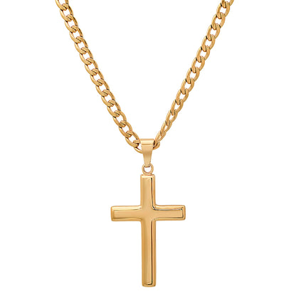 18K Gold Plated Stainless Steel Plain Flat Cross Pendant
