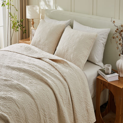 Patina Vie 3 Piece 100% Cotton Stitched Embroidered Quilt Set