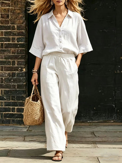 Short-Sleeve Shirt & Loose Pants Set – Casual Two-Piece