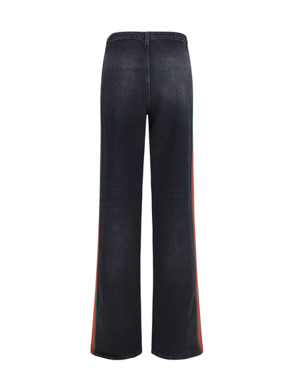 Stretch Cotton Jeans With Web Stripe
