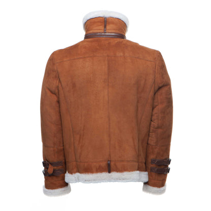 Hagans Tan Aviator Bomber Suede Shearling Jacket