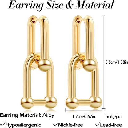 U-Shape Ball Chain Chunky Gold Plated Earring with Gift Pouch