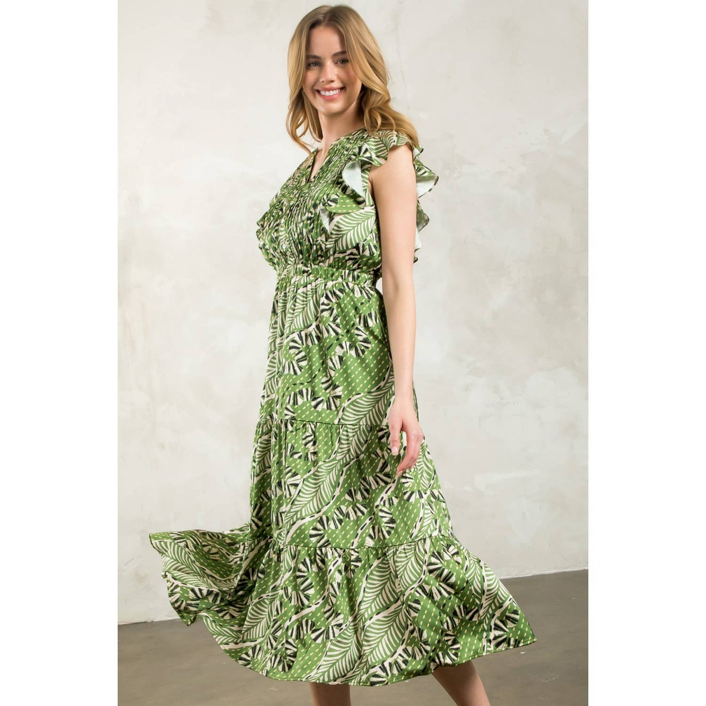 Gwen - Flutter Sleeve Print Tiered Dress