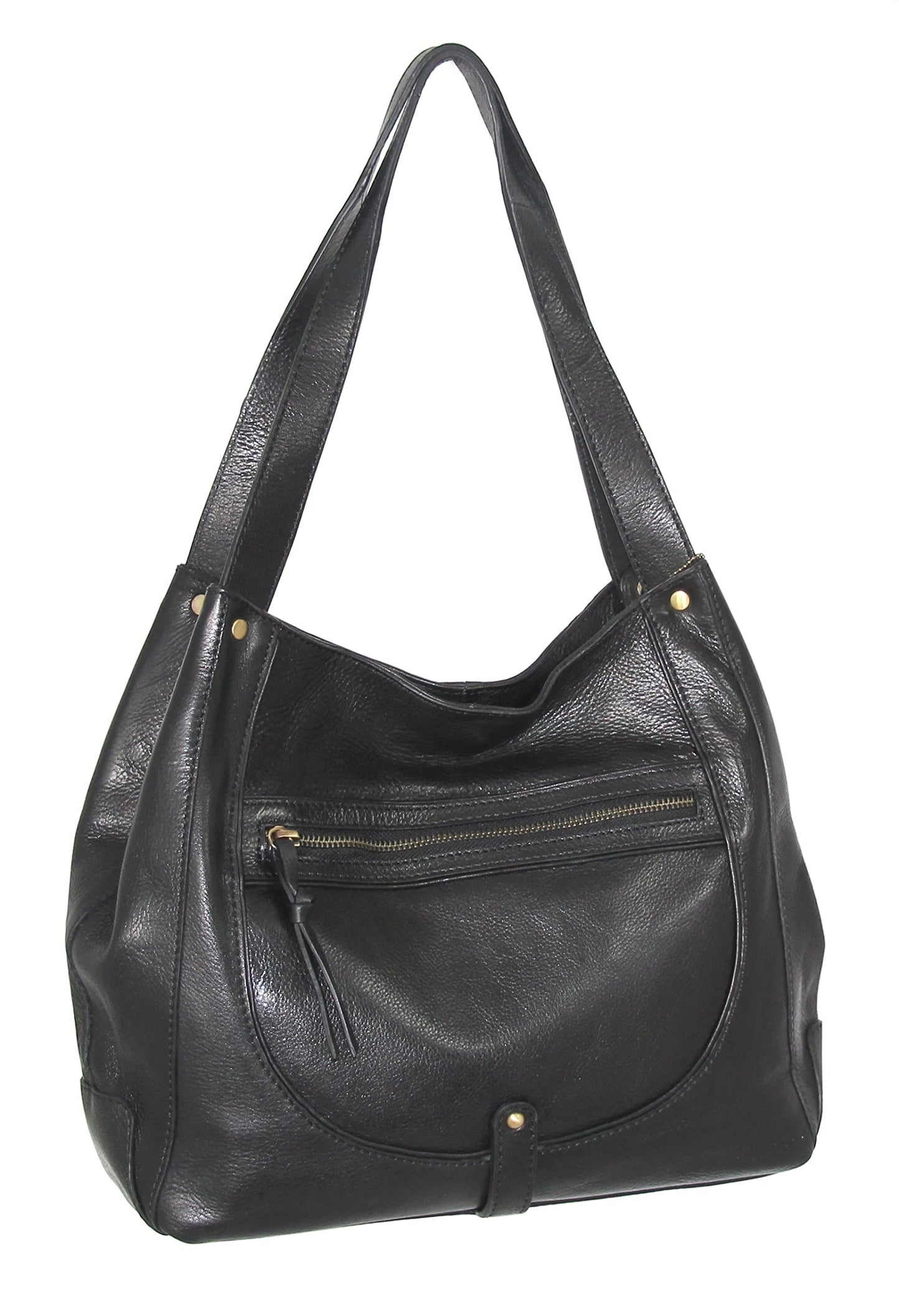 Vintage Leather Organizer Satchel in Black