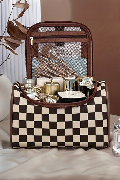 Threaded Pear Black Checkered Zipper Makeup Bag
