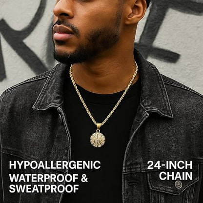 3D Basketball Necklace With Simulated Diamonds