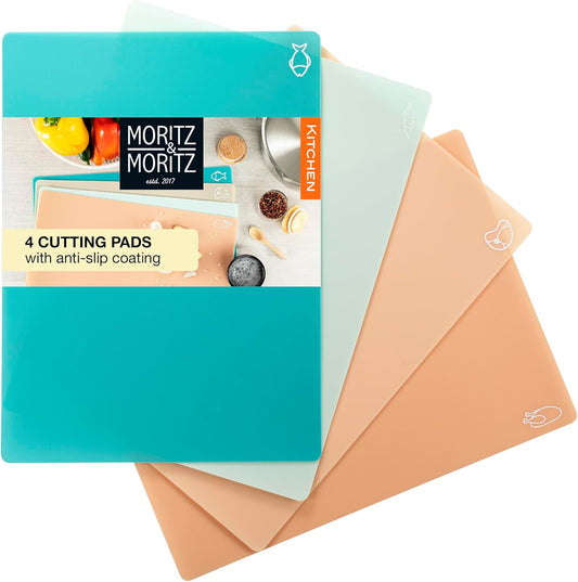 Moritz & Moritz 4-Pack Flexible Kitchen Cutting Mats | Color-Coded, Food-Safe & Durable