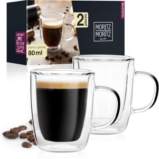 Moritz & Moritz Barista Double-Walled Coffee Glasses 2 x 2.7 oz | Espresso, Tea & Desserts