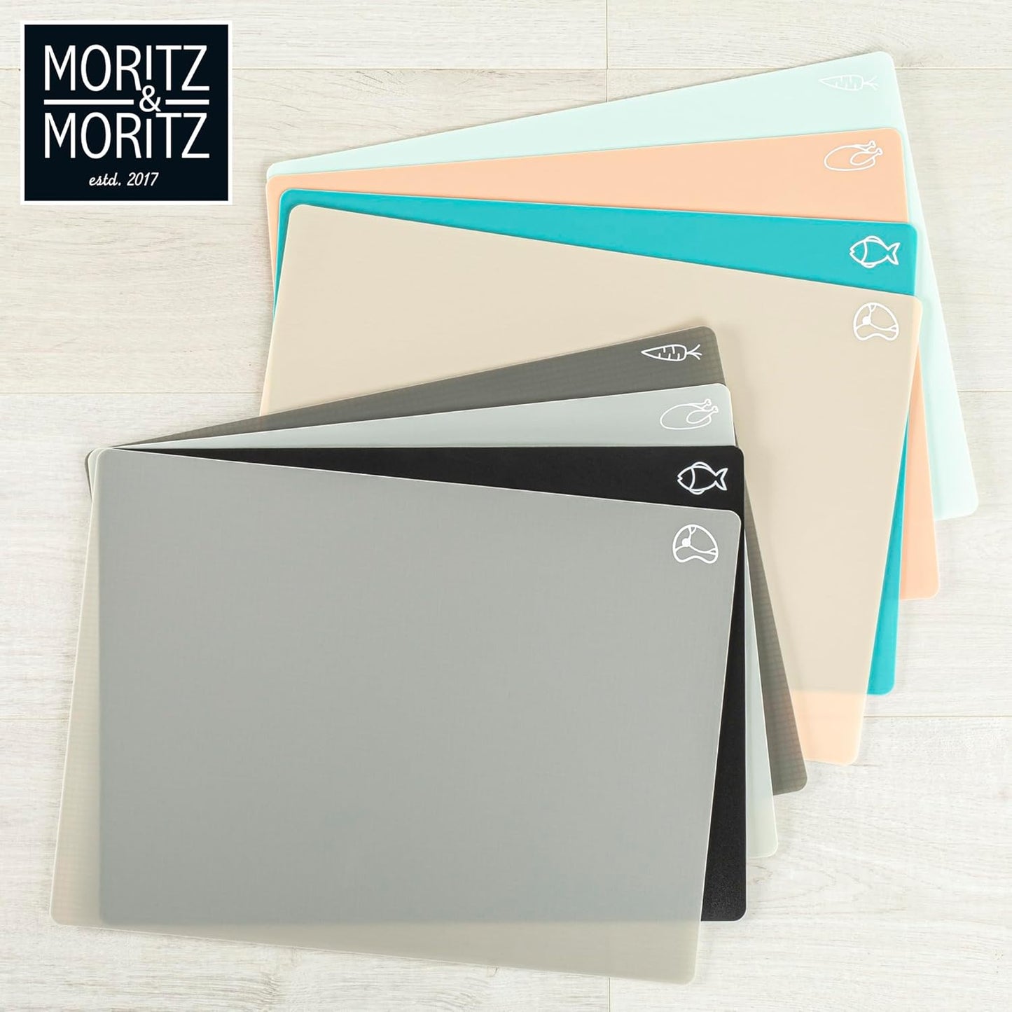 Moritz & Moritz 4-Pack Flexible Kitchen Cutting Mats | Color-Coded, Food-Safe & Durable