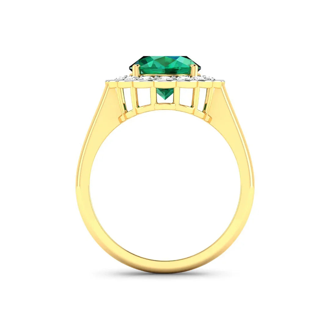 2.51 Ct Oval Green Zambian Emerald and White Diamond Prong 14k Gold Floral Halo Ring
