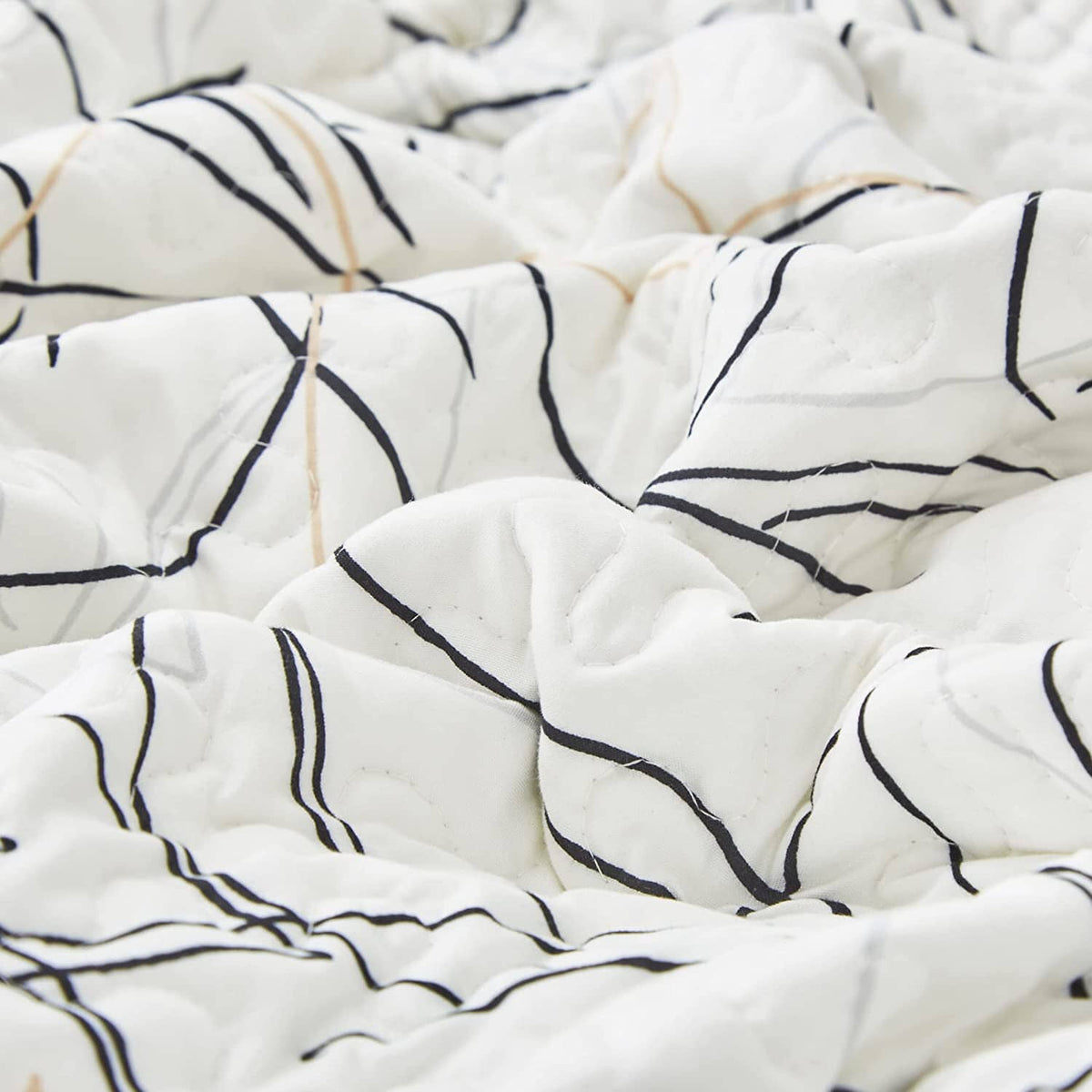 Tache Modern Abstract Leaf Line Art Foliage White Grey Black Gold Pillow Shams (TJ3571)