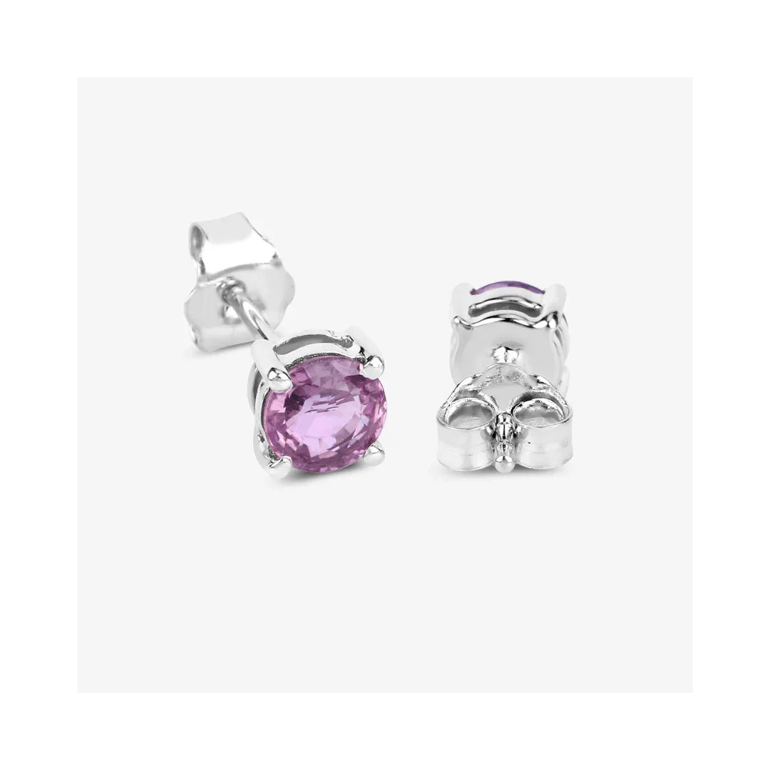 1.30 Ct Round Pink Sapphire Prong 10K Gold Stud Earrings