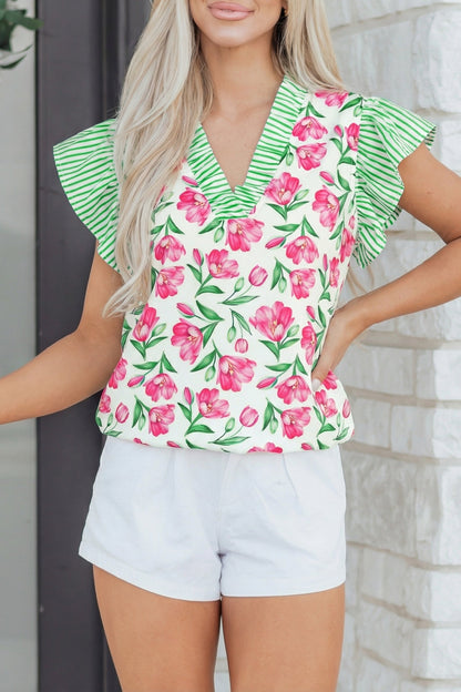 Threaded Pear Adelaide Striped Ruffle Trim Blouse