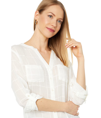 Carve Designs Women's Dylan Textured Tunic 3 Button Closure V Neck Relaxed Fit