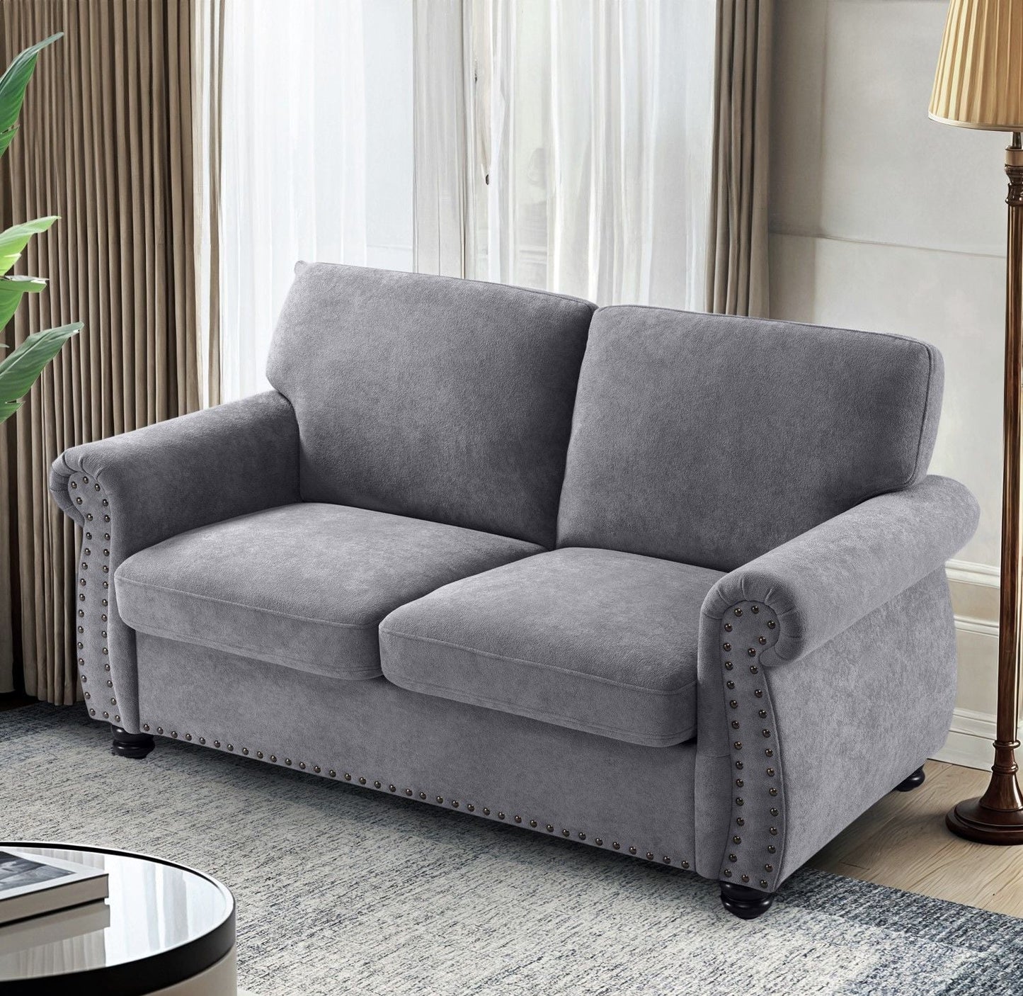 Soft Loveseat, Upholstered 2 Seater Couch, Loose Back Cushions and Turned Legs