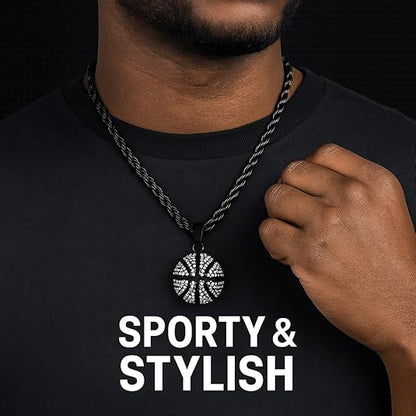 3D Basketball Necklace With Simulated Diamonds