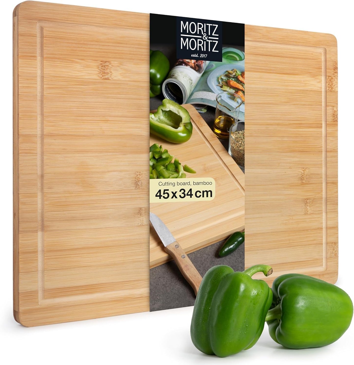 Moritz & Moritz XXL Bamboo Cutting & Serving Board | Large Wooden Chopping Board with Juice Groove