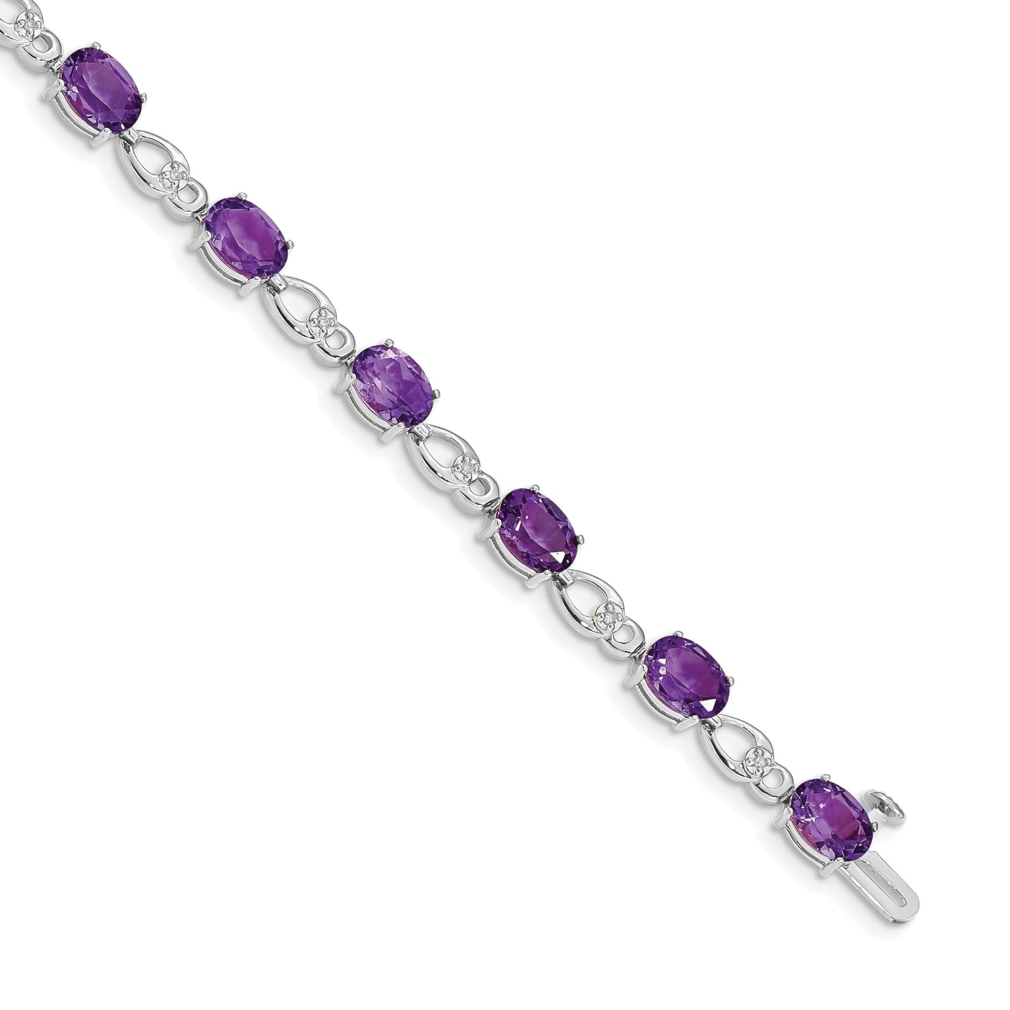 Oval Purple Amethyst & Diamond Prong 14K White Gold Infinity Link Bracelet
