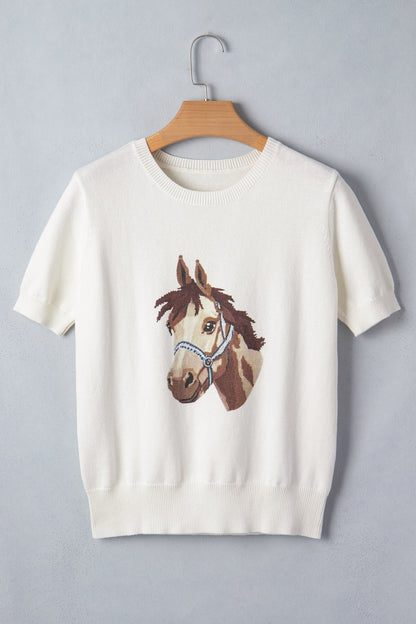 Threaded Pear Regina Printed Short Sleeve Sweater