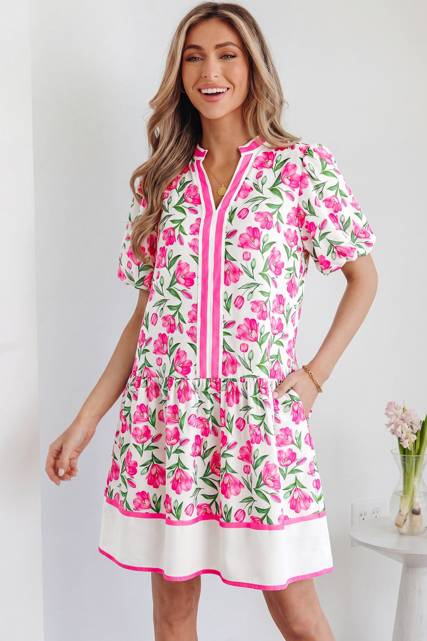 Threaded Pear Aliya Block Trim Short Dress