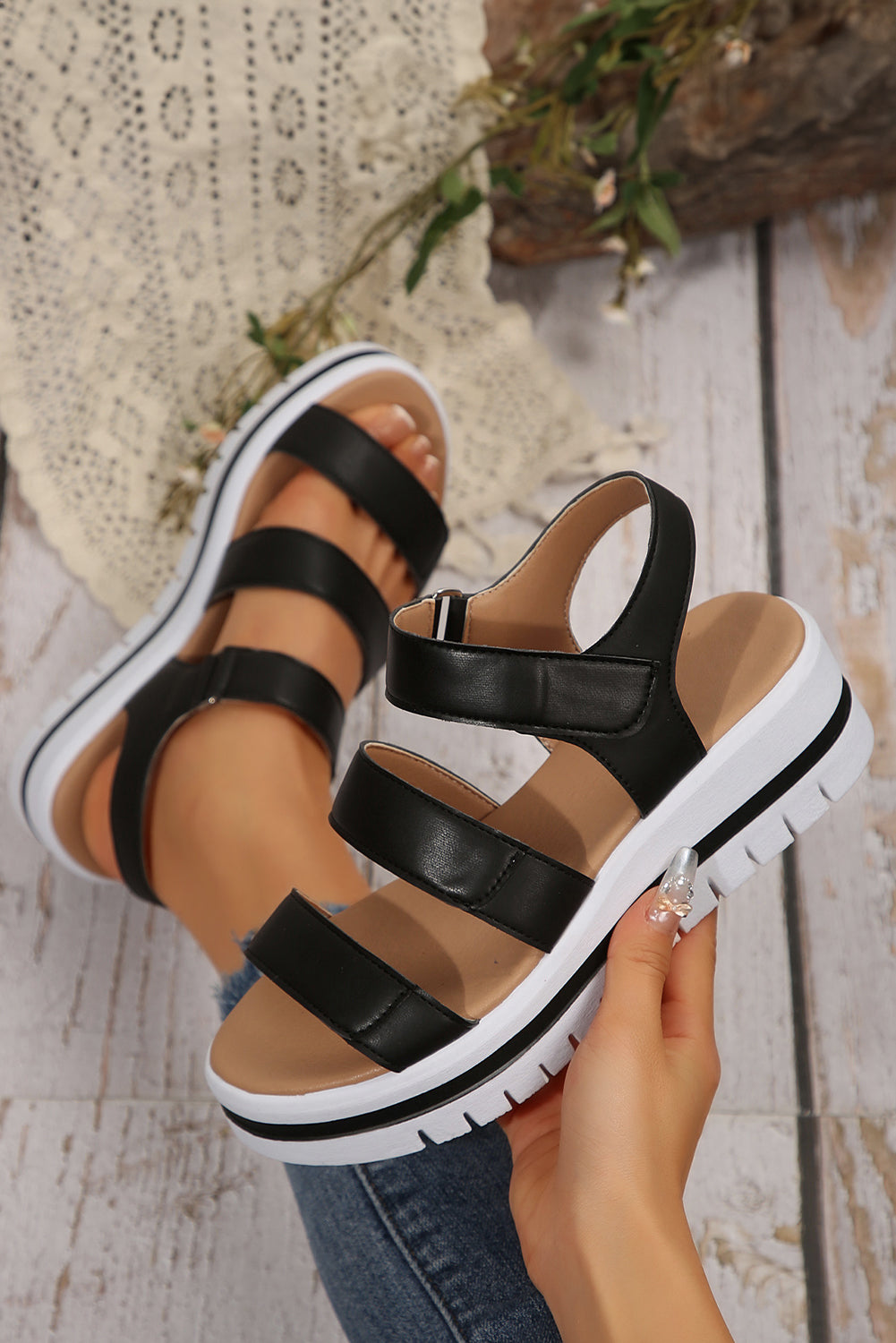 Threaded Pear Marley Pu Leather Platform Sandals