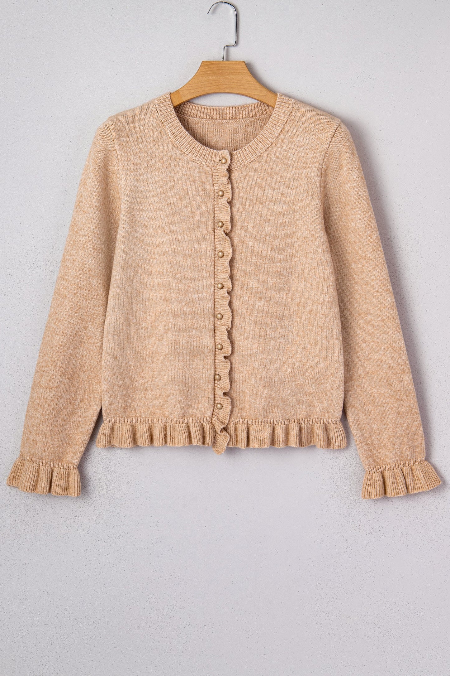 Threaded Pear Yamileth Oatmeal Ruffle Trim Sweater