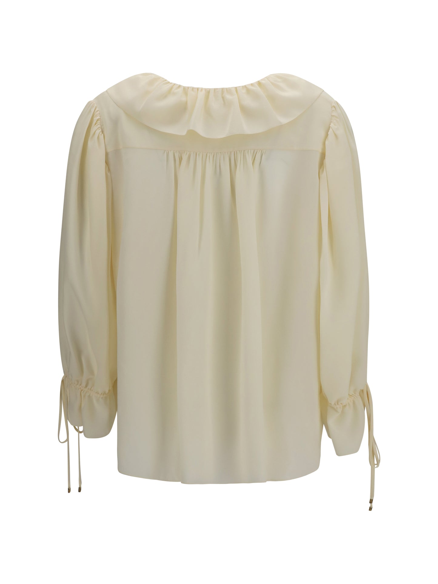 Shirt Ruffled V-Neck Pristine White Silk