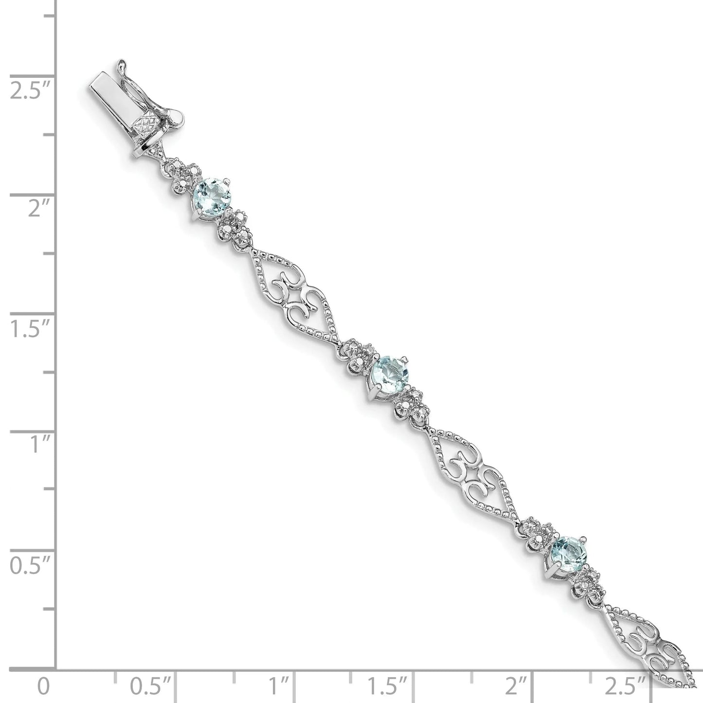 Genuine Sterling Silver Aquamarine Diamond Bracelet