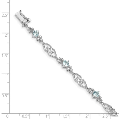 Genuine Sterling Silver Aquamarine Diamond Bracelet