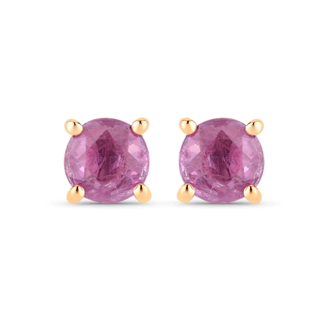 1.30 Ct Round Pink Sapphire Prong 10K Gold Stud Earrings