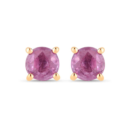 1.30 Ct Round Pink Sapphire Prong 10K Gold Stud Earrings