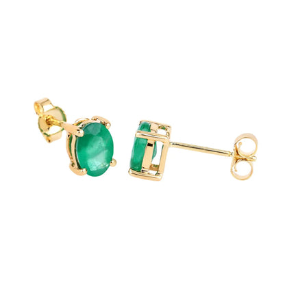 1.44 Ct Oval Green Zambian Emerald Prong 10K Gold Stud Earrings