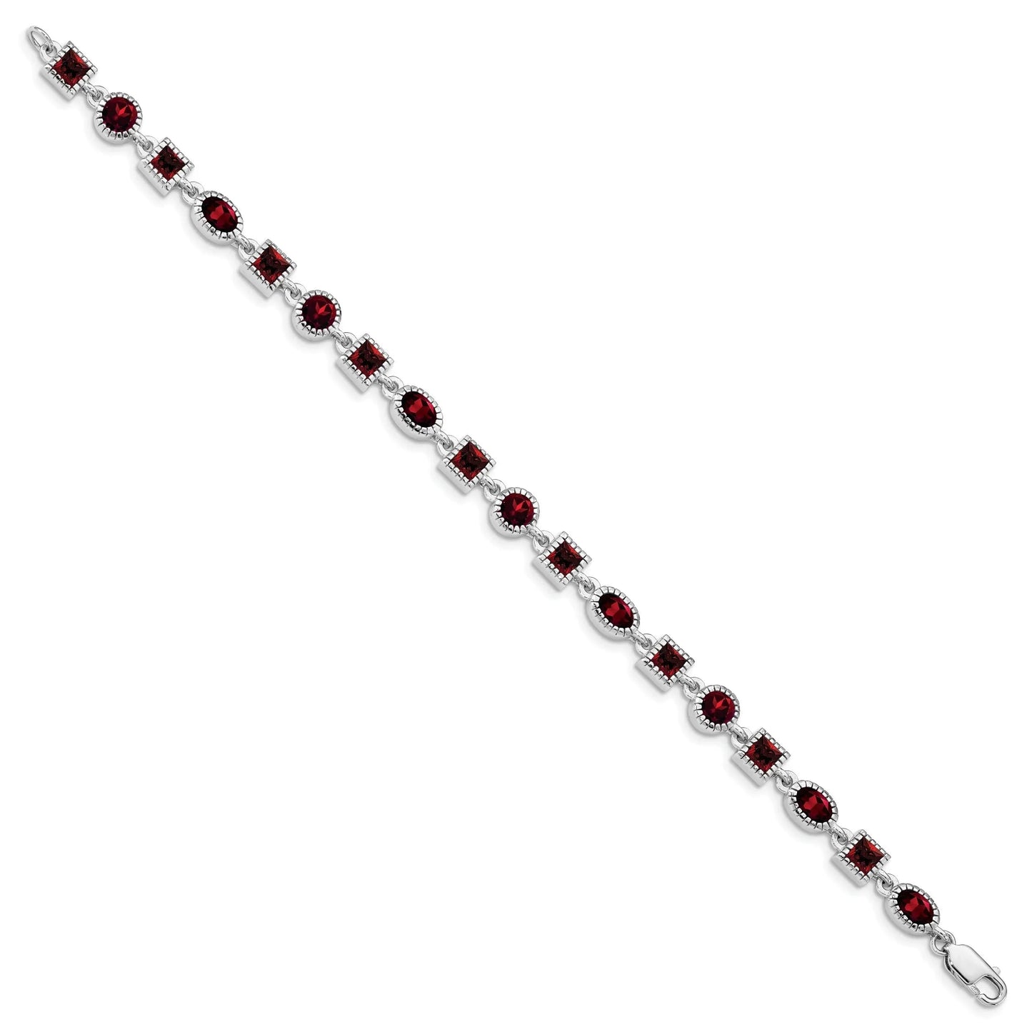 Genuine Red Garnet Sterling Silver Link Bracelets