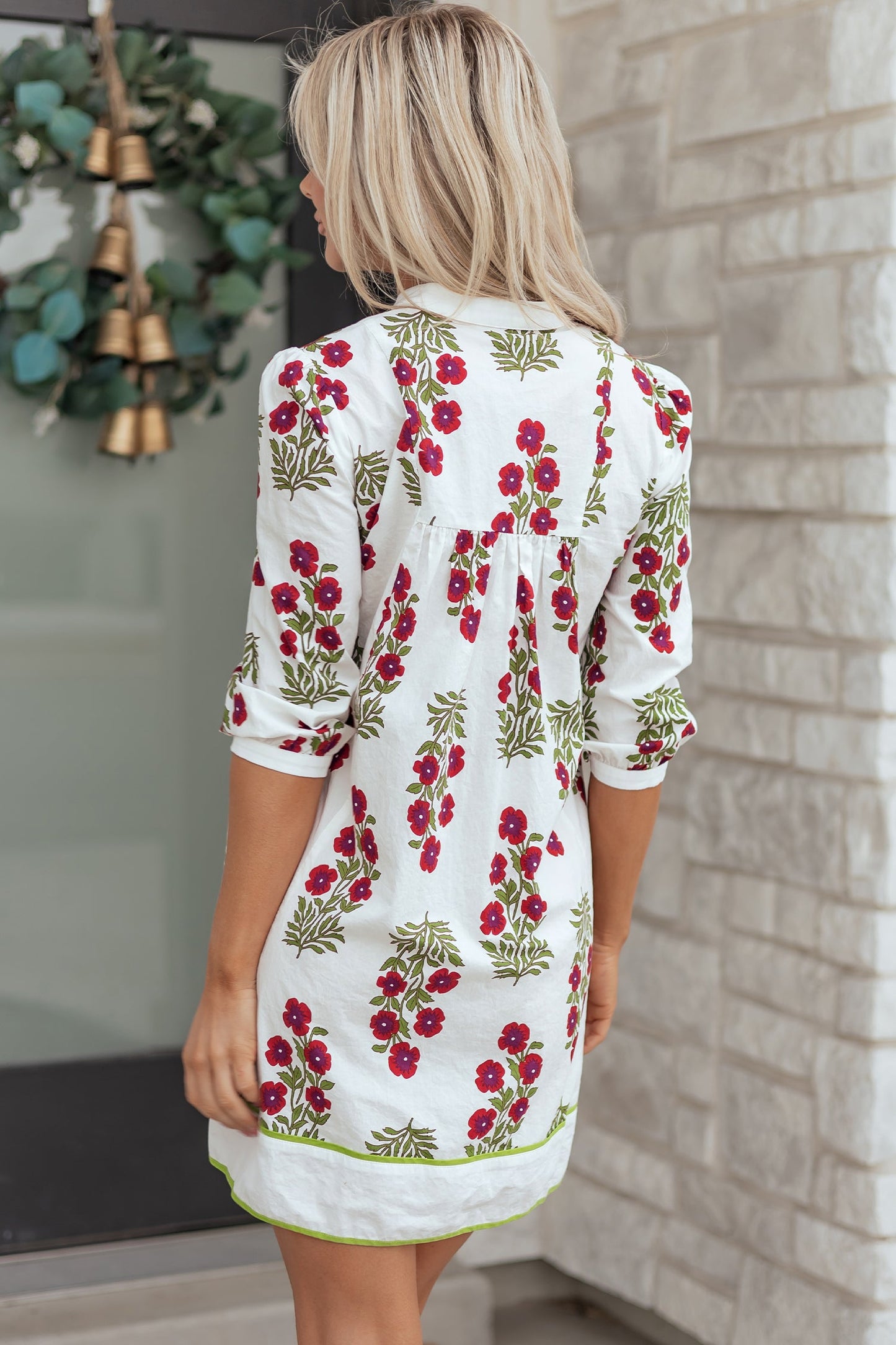 Threaded Pear Halo Sleeve Loose Floral Dress