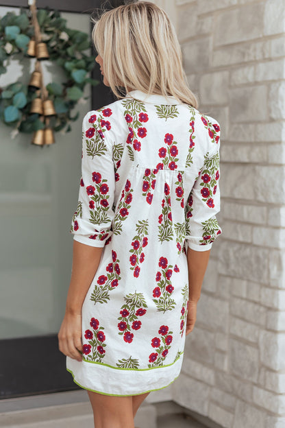 Threaded Pear Halo Sleeve Loose Floral Dress
