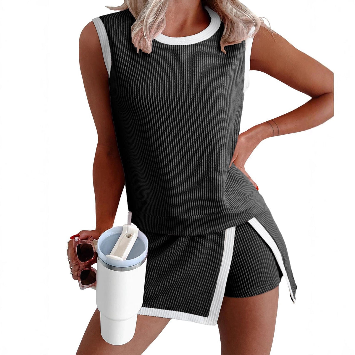 Women's Ribbed Sleeveless Tank & Shorts Set
