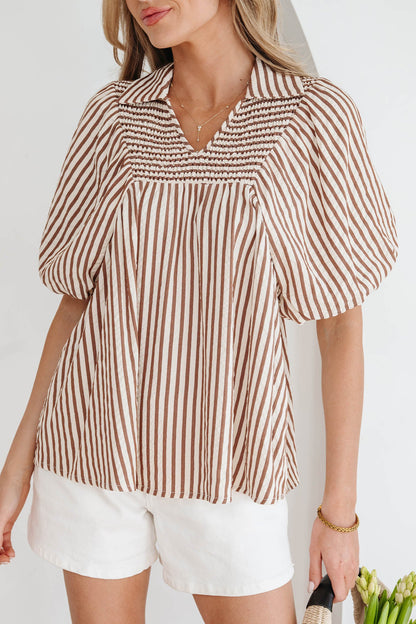 Threaded Pear Lina Short Puff Sleeve Blouse