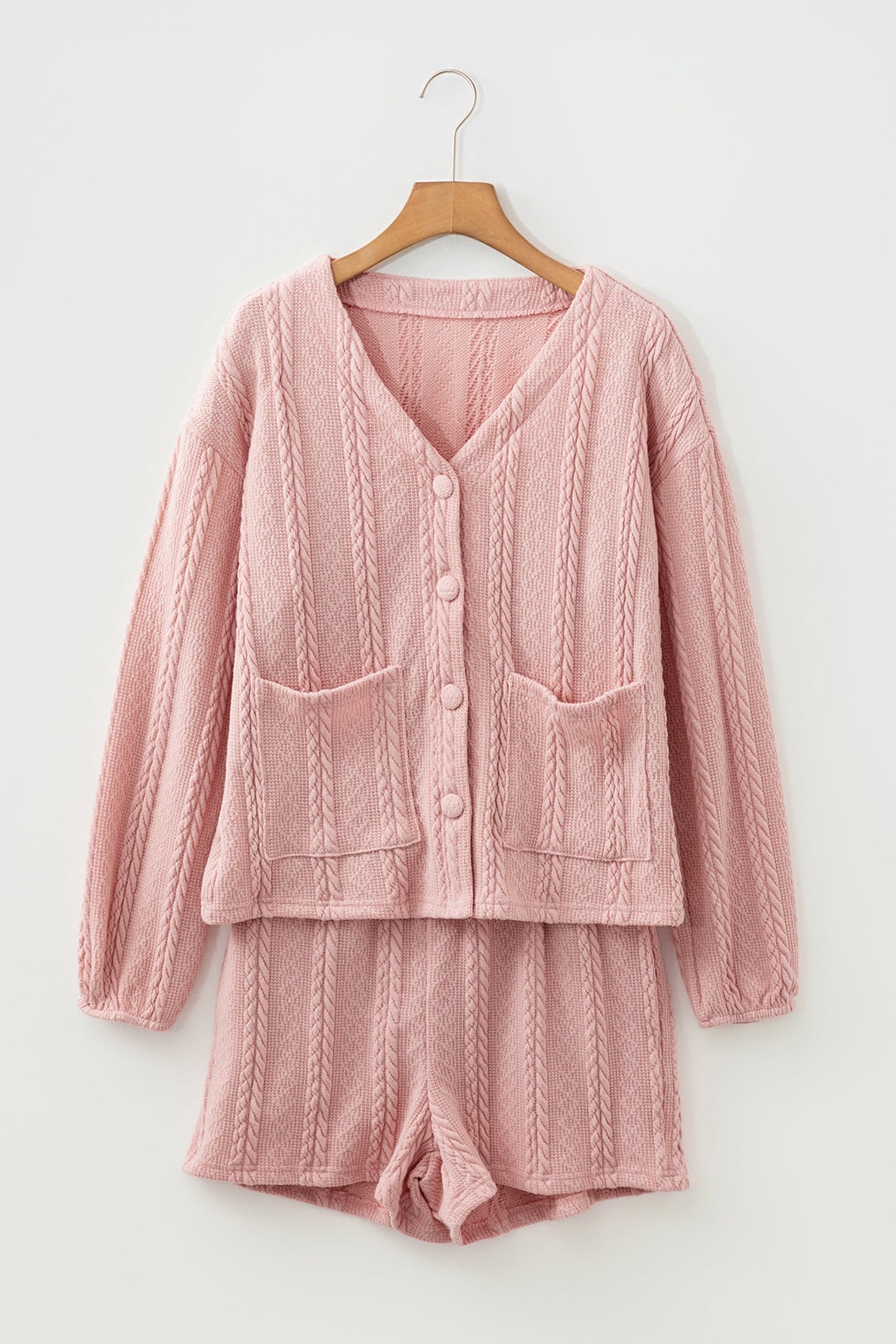 Brianna Cable Knit Lounge Set - L - 12/14 / Gossamer Pink