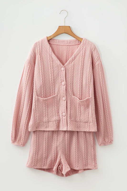Brianna Cable Knit Lounge Set - L - 12/14 / Gossamer Pink