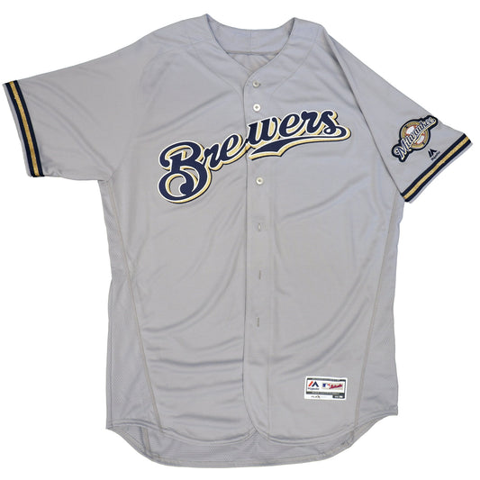 Majestic Men's MLB Milwaukee Brewers Authentic On Field Flex Base Jersey Gray