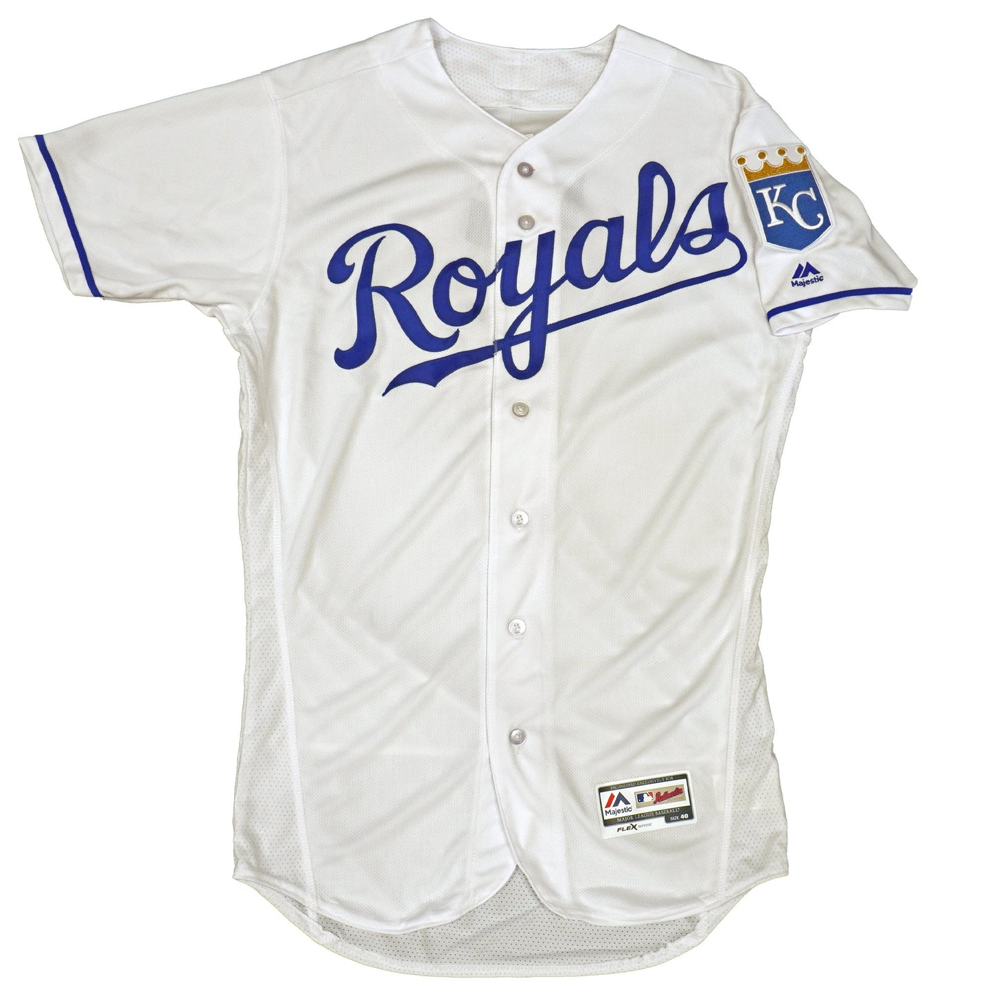 Majestic Men's MLB Kansas City Royals Authentic On Field Flex Base Jersey -Home White/Blue