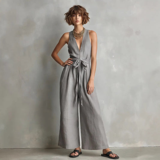 Women's Elegant V-Neck Sleeveless Commuter Jumpsuit