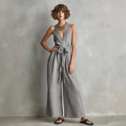 Women's Elegant V-Neck Sleeveless Commuter Jumpsuit