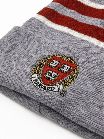 Harvard University Veritas Shield Pom Pom Beanie - Gray/Burgundy/White