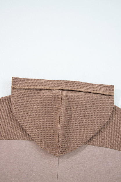 Threaded Pear Goat Waffle Contrast Patchwork Plus Size Pocketed Hoodie