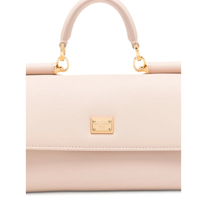 Beige Front Flap Top Handle Bag