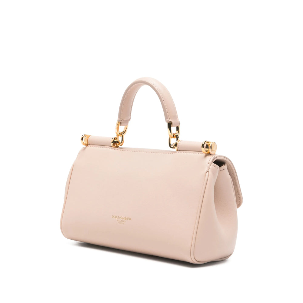 Beige Front Flap Top Handle Bag