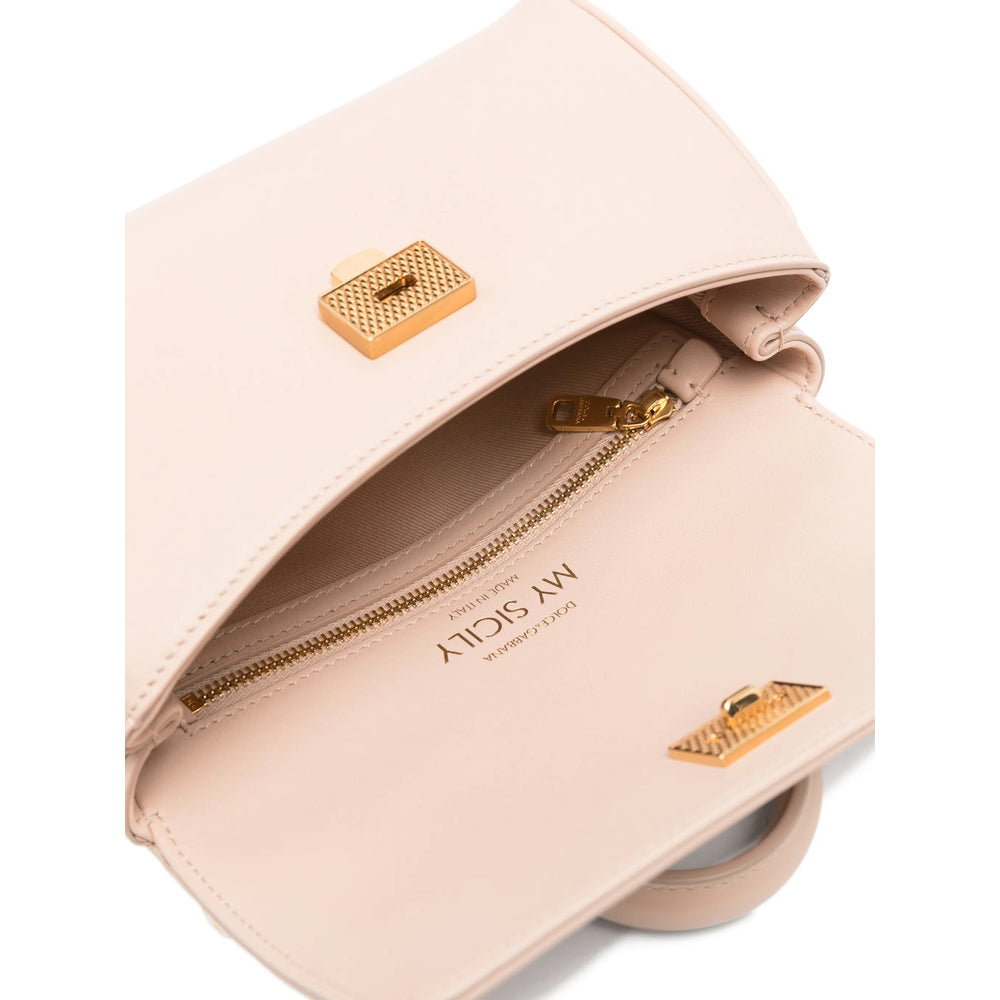 Beige Front Flap Top Handle Bag